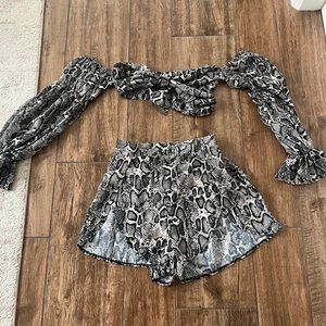 Snake print two piece crop top and short set